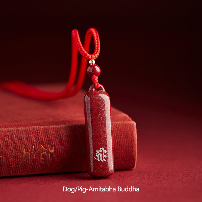 Karma Stone Chinese Zodiac Natal Buddha Cinnabar Amulet Protection String Necklace Pendant
