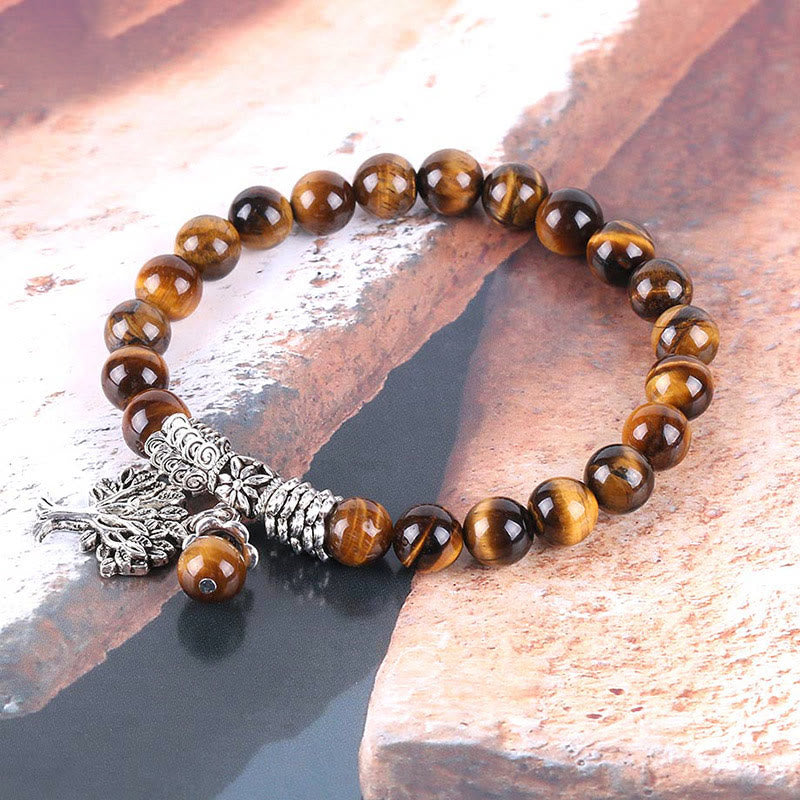 Karma Stone Natural Gemstone Tree of Life Lucky Charm Stretch Bracelet