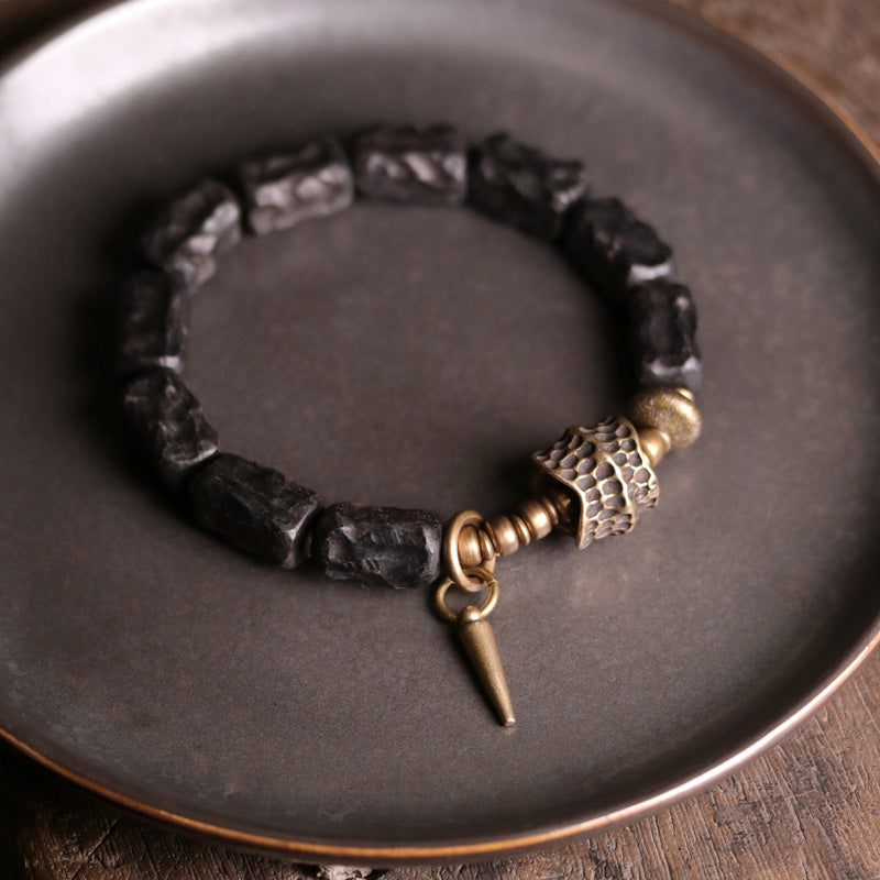 Karma Stone Ebony Wood Copper Balance Protection Couple Bracelet
