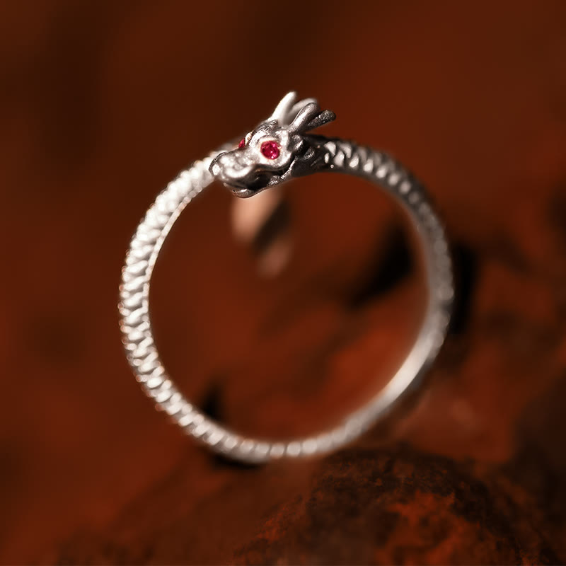 Karma Stone 925 Sterling Silver Vintage Year of the Dragon Luck Protection Strength Adjustable Ring