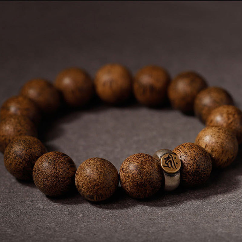 Karma Stone Chinese Zodiac Natal Buddha Natural Agarwood Silver Peace Calm Bracelet