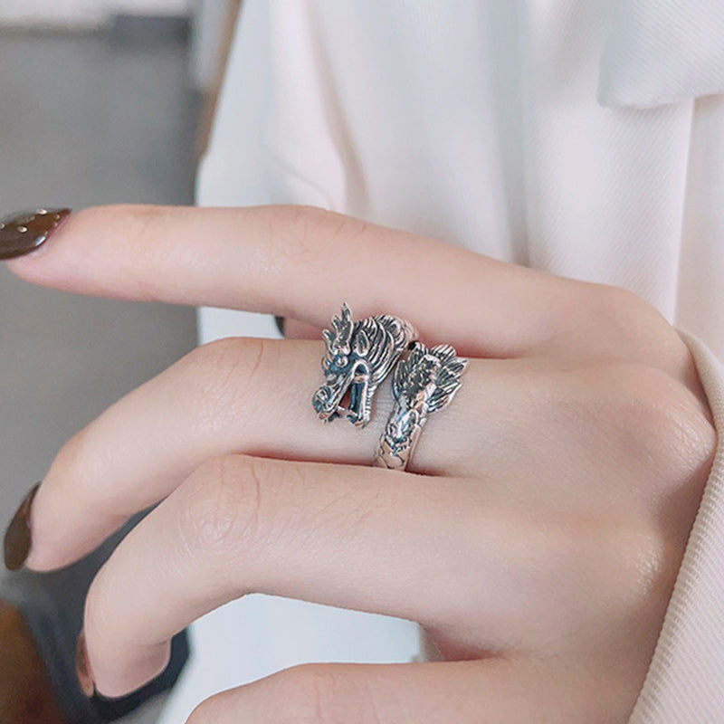 Karma Stone 925 Sterling Silver Year Of The Dragon Luck Strength Adjustable Metal Ring
