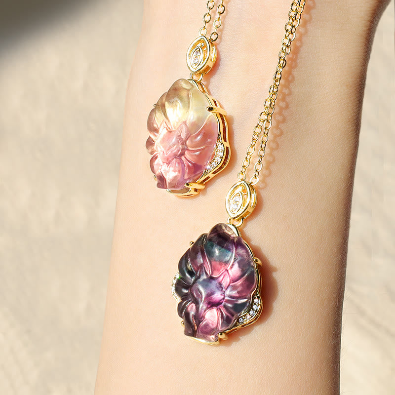 Karma Stone Natural Colorful Fluorite Nine Tailed Fox Protection Necklace Pendant