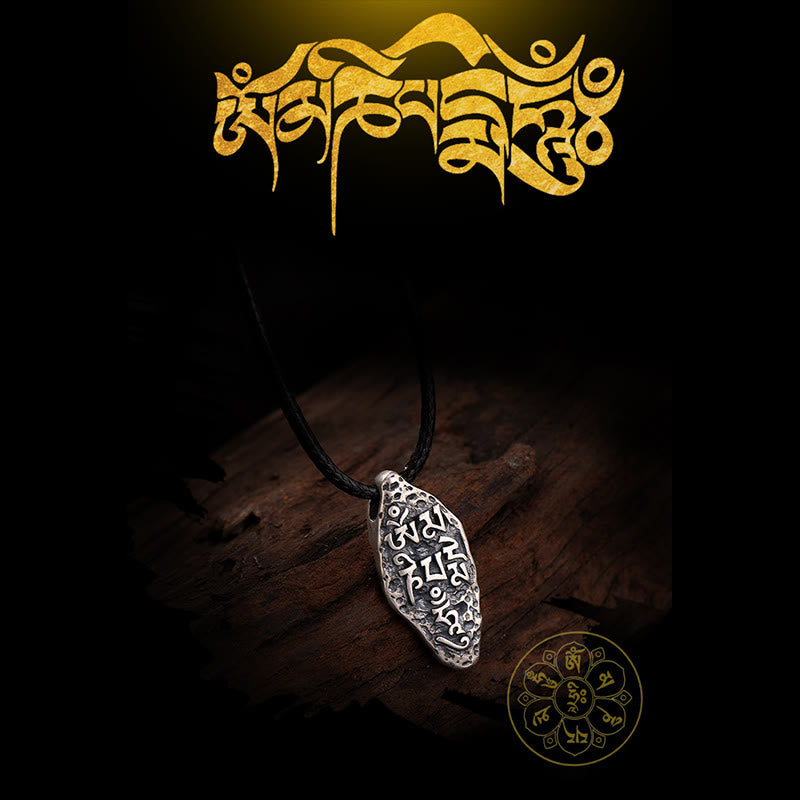 Karma Stone Tibetan 925 Sterling Silver Om Mani Padme Hum Dorje Vajra Engraved Strength Necklace Pendant