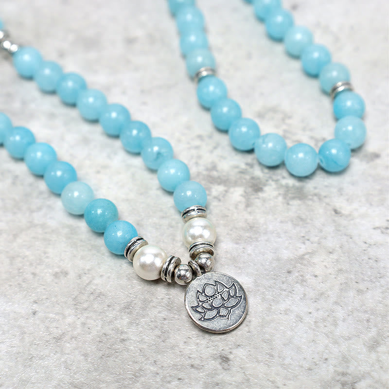 Karma Stone Natural Amazonite Stone Healing Lotus Mala Bracelet Necklace