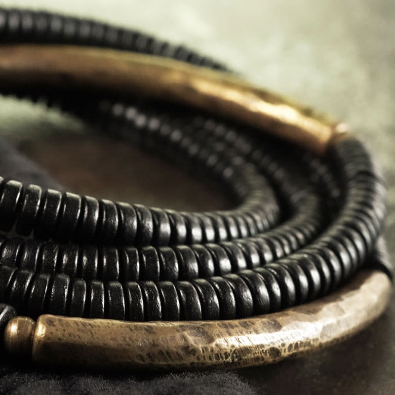 Karma Stone Ebony Wood Copper Balance Multilayered Bracelet