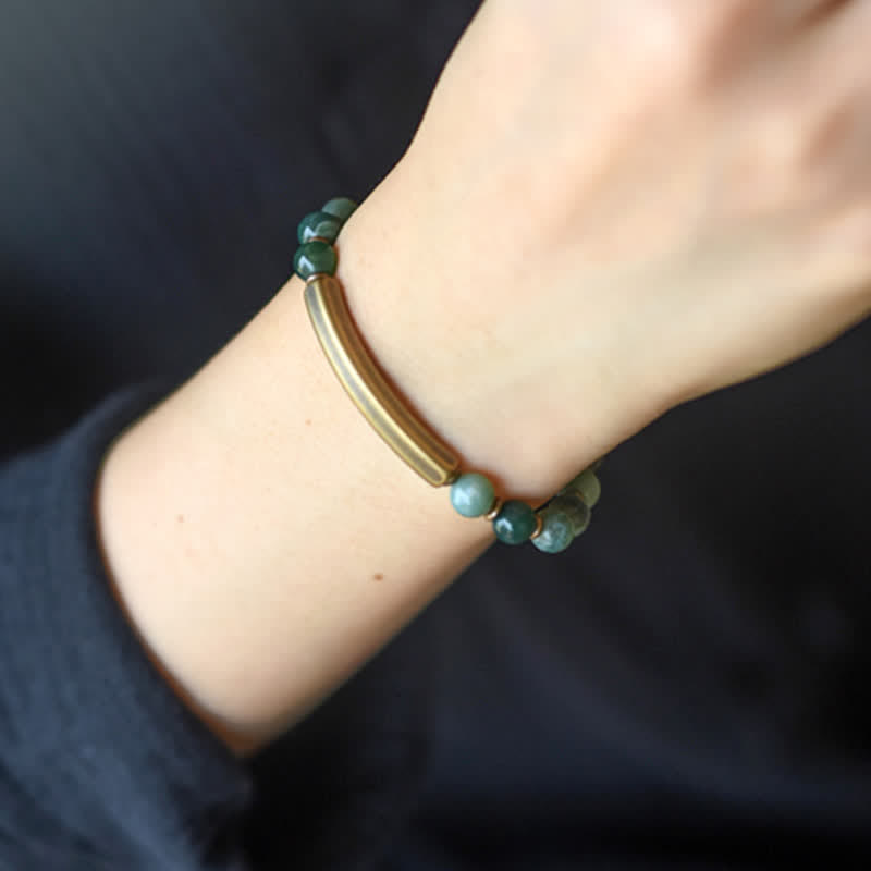 Karma Stone Red Jasper Moss Agate Black Obsidian Crystal Copper Peace Couple Bracelet