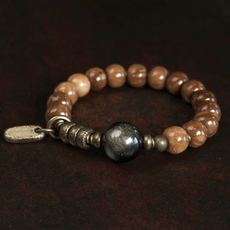 Karma Stone Kuka Seed Tiger Eye Gold Sheen Obsidian Copper Wealth Luck Bracelet