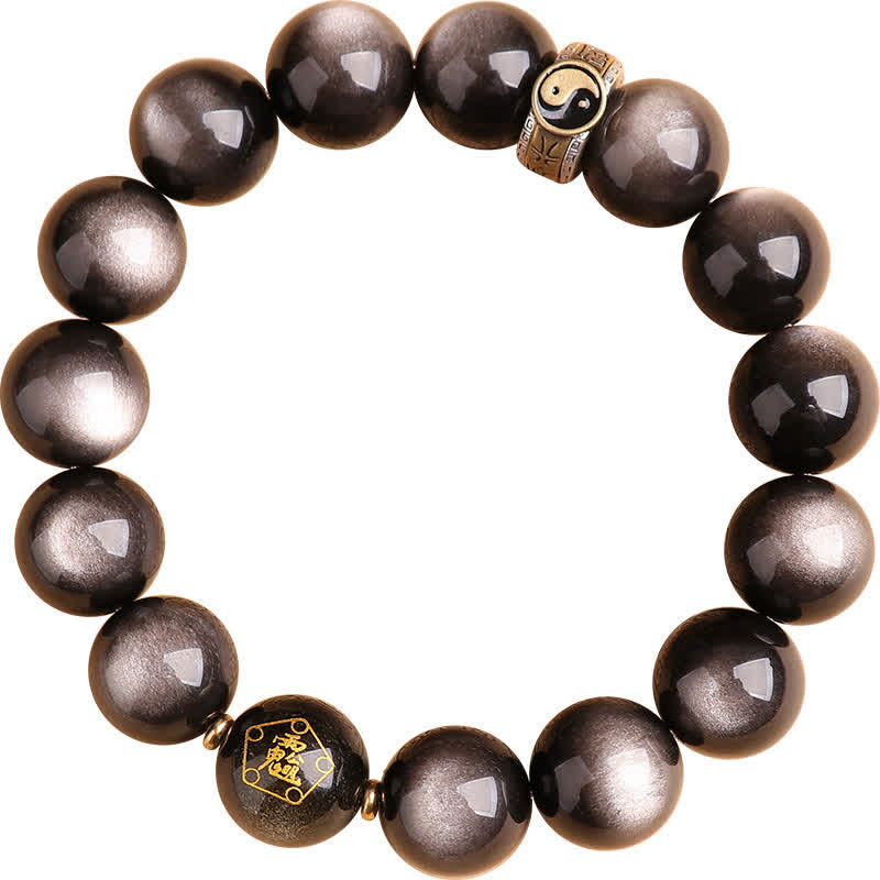 Karma Stone 925 Sterling Silver Black Obsidian Gold Sheen Obsidian Silver Sheen Obsidian Yin Yang Protection Bracelet