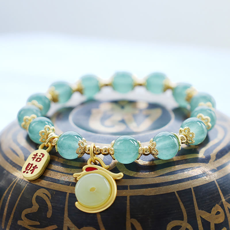 Karma Stone Year of the Dragon Red Agate Green Aventurine Peace Buckle Fu Character Lucky Fortune Bracelet