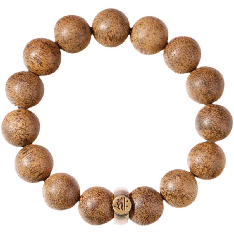 Karma Stone Chinese Zodiac Natal Buddha Natural Agarwood Silver Peace Calm Bracelet