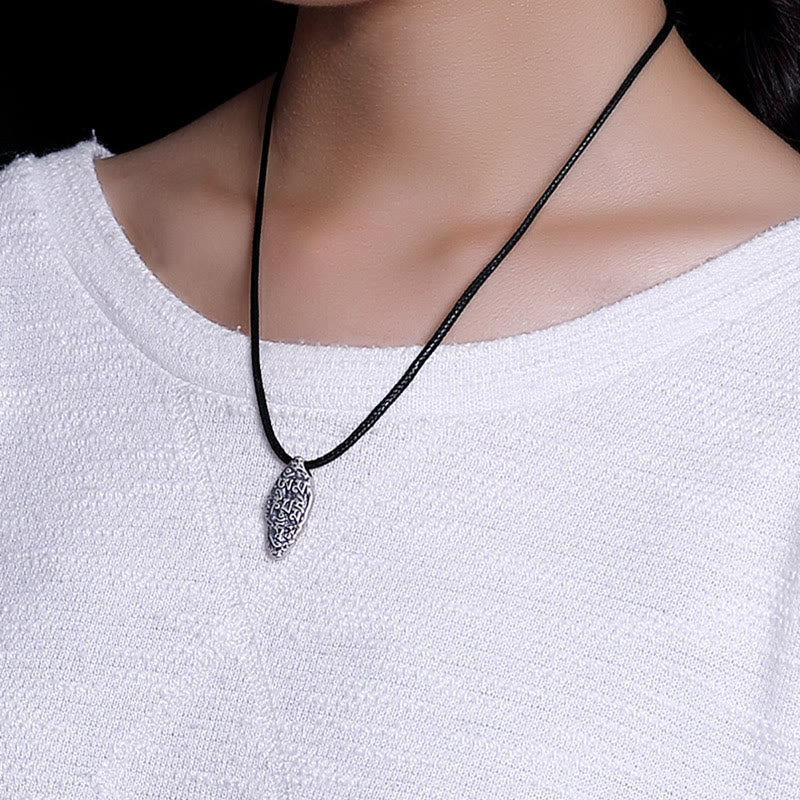 Karma Stone Tibetan 925 Sterling Silver Om Mani Padme Hum Dorje Vajra Engraved Strength Necklace Pendant