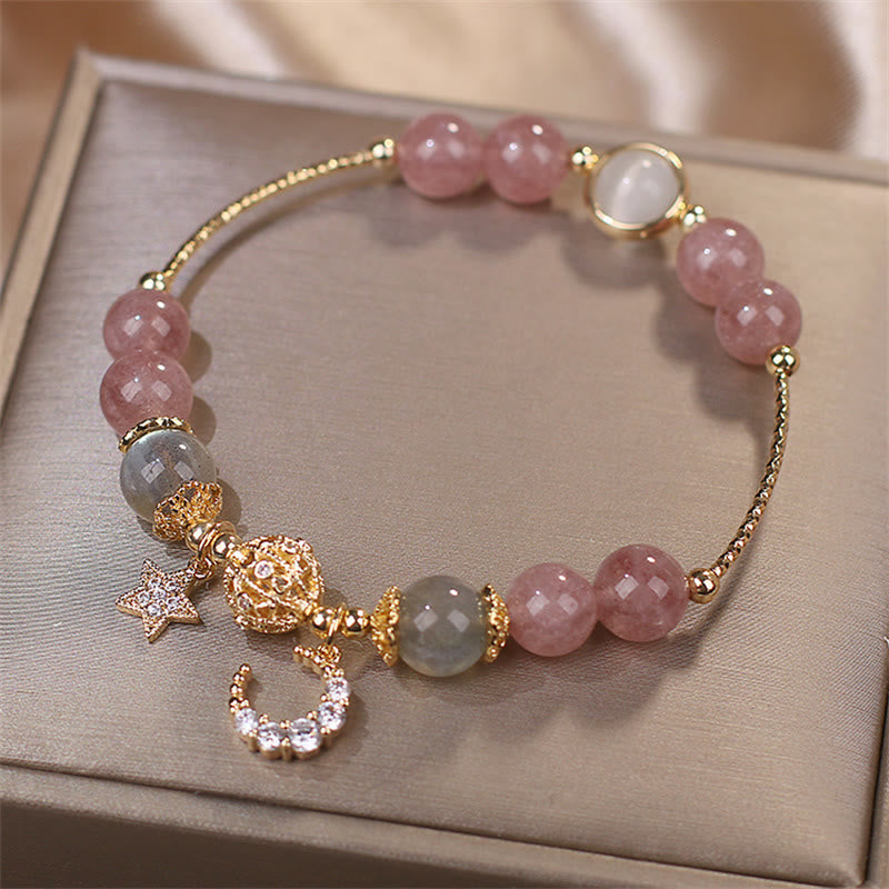 Karma Stone Strawberry Quartz Moonstone Moon Star Love Bracelet