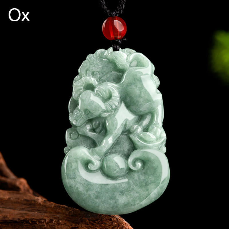 Karma Stone Natural Green Jade 12 Chinese Zodiac Luck Prosperity Necklace Pendant