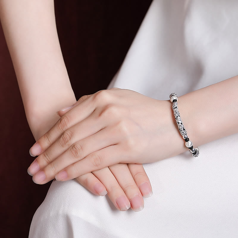 Karma Stone Tibet Handmade Copper 999 Sterling Silver Auspicious Cloud Wealth String Bracelet