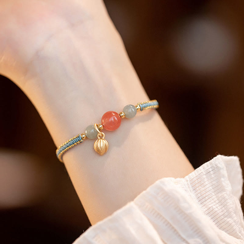 Karma Stone Red Agate Jade Lotus Confidence Calm String Bracelet