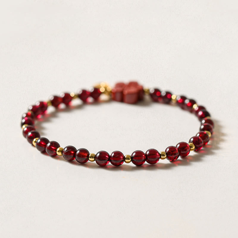 Karma Stone 14K Gold Natural Garnet Cinnabar Flower Calm Bracelet