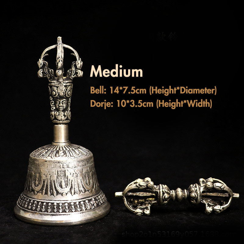Karma Stone Tibetan Meditation Bell and Vajra Dorje Copper Decoration Set