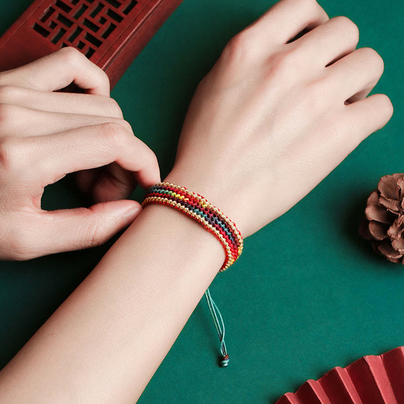 Karma Stone Tibet Handmade Rainbow Multicolored Protection Braided String Bracelet