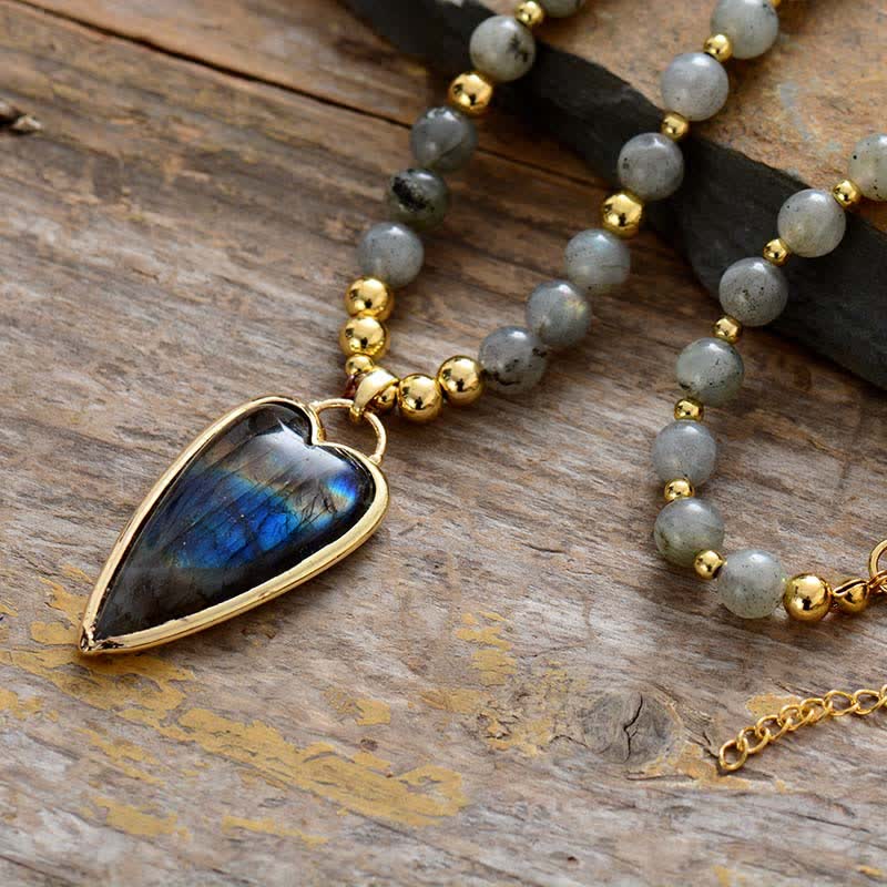 Karma Stone Labradorite Support Healing Beaded Necklace Pendant