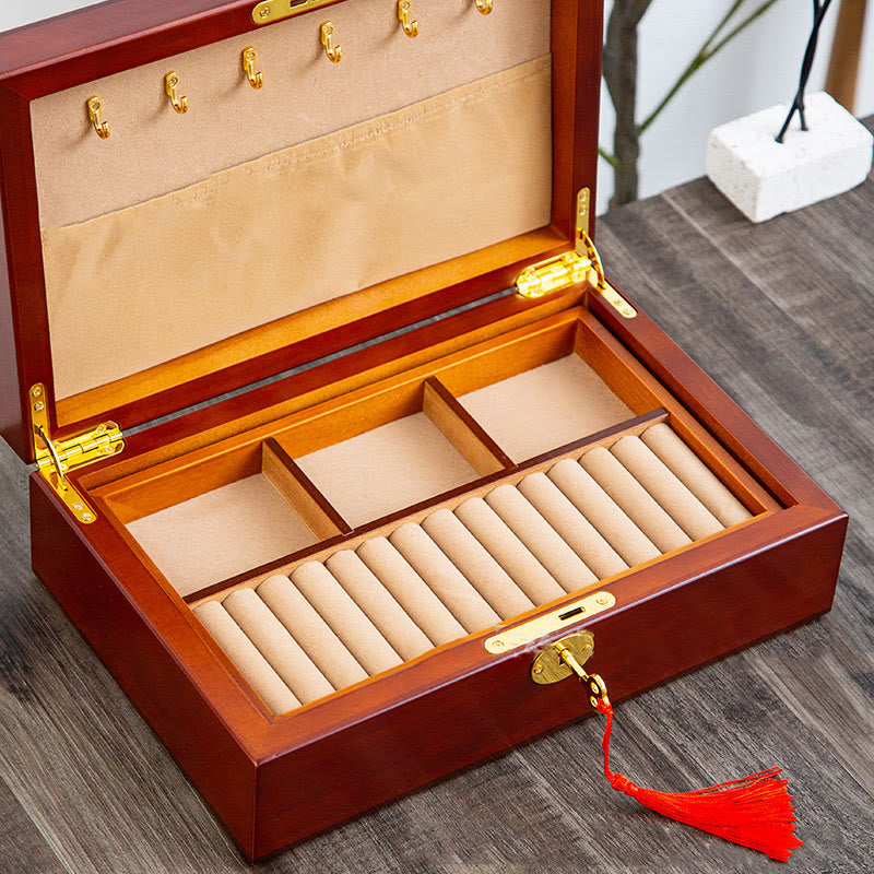 Karma Stone Vintage Wooden Jewelry Box Two-Layer Solid Wood Jewelry Storage Box