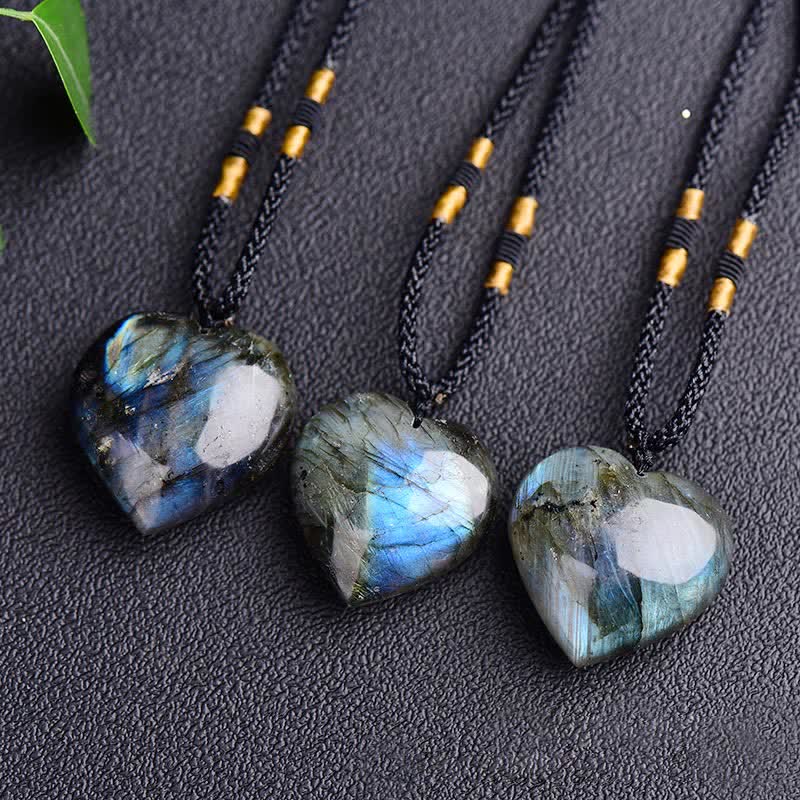 Karma Stone Labradorite Love Heart Support Necklace Pendant