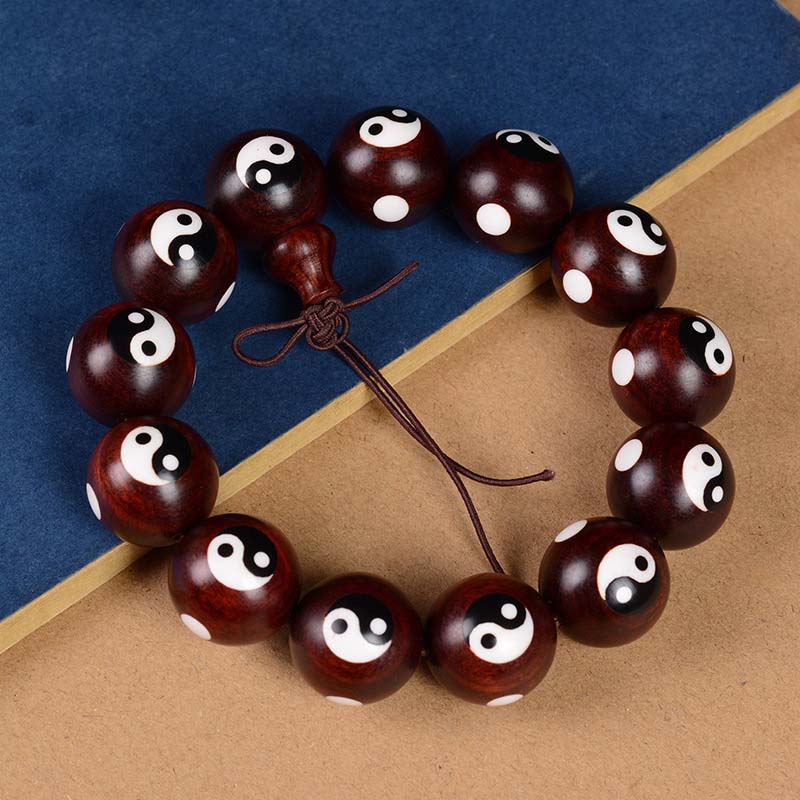 Karma Stone Small Leaf Red Sandalwood Yin Yang Protection Bracelet