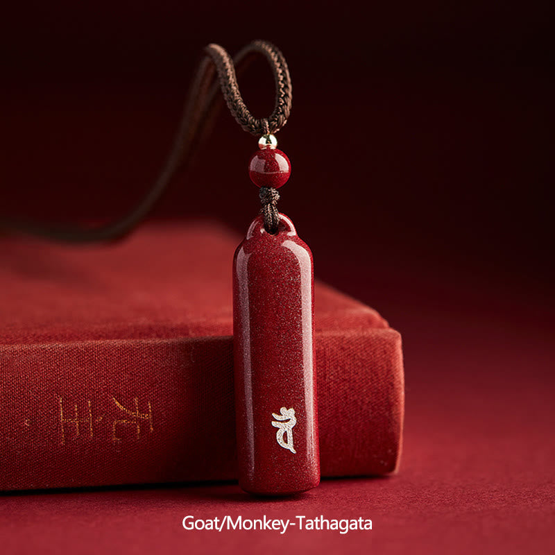 Karma Stone Chinese Zodiac Natal Buddha Cinnabar Amulet Protection String Necklace Pendant
