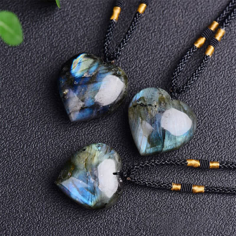Karma Stone Labradorite Love Heart Support Necklace Pendant