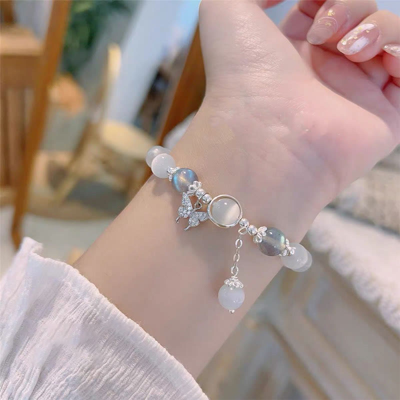 Karma Stone Cat's Eye Moonstone Butterfly Star Charm Support Bracelet