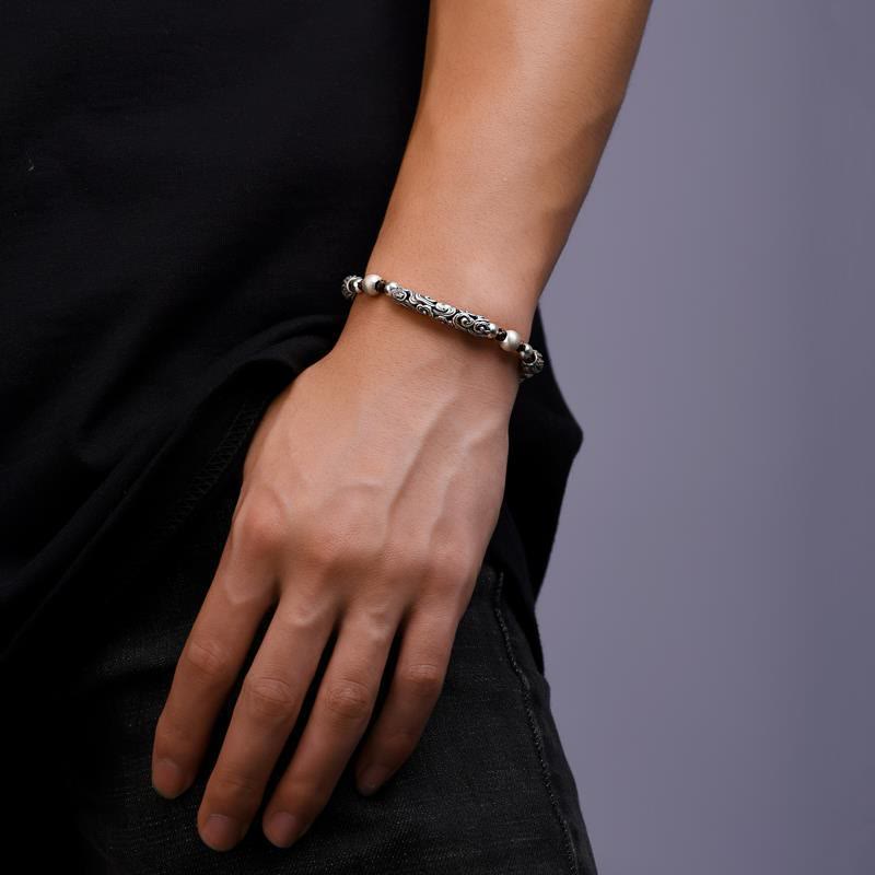 Karma Stone Tibet Handmade Copper 999 Sterling Silver Auspicious Cloud Wealth String Bracelet