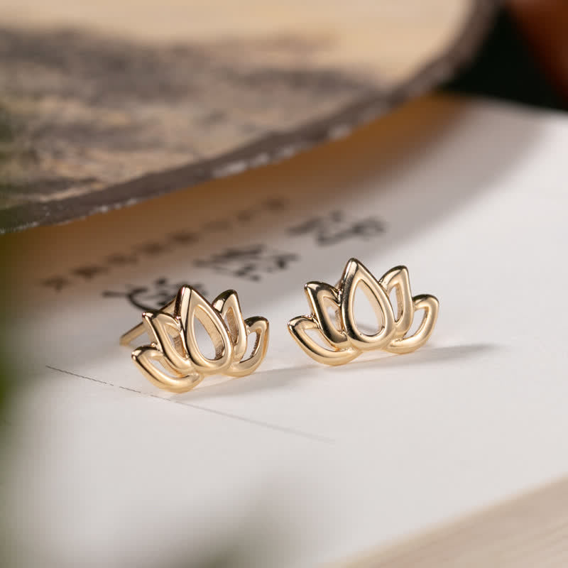 Karma Stone 925 Sterling Silver Lotus Flower Blessing Earrings