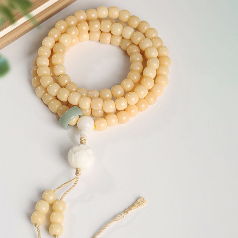 Karma Stone Natural Bodhi Seed Lotus Dzi Bead Peace Harmony Charm Bracelet