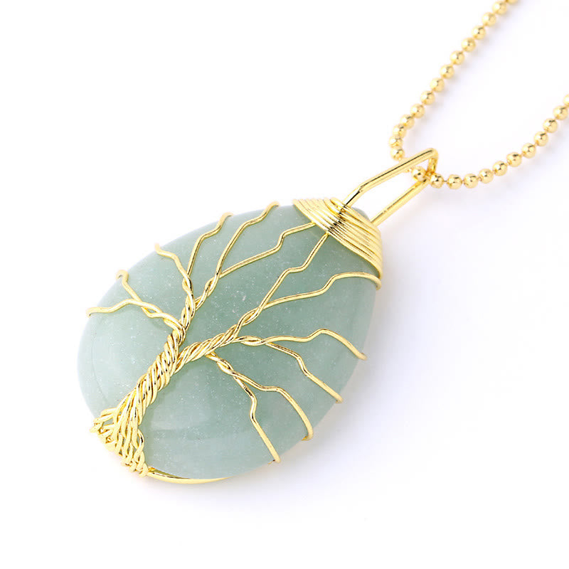 Karma Stone Natural Quartz Crystal Tree Of Life Healing Energy Necklace Pendant