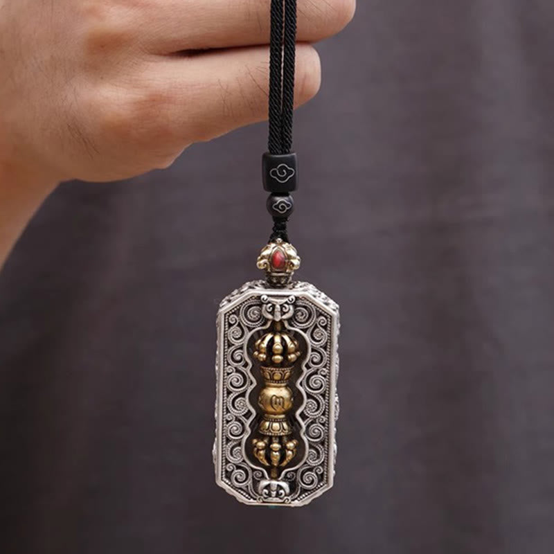 Karma Stone Tibetan Om Mani Padme Hum Carved Dorje Vajra Rotatable Lotus Pattern Purity Rope Necklace Pendant
