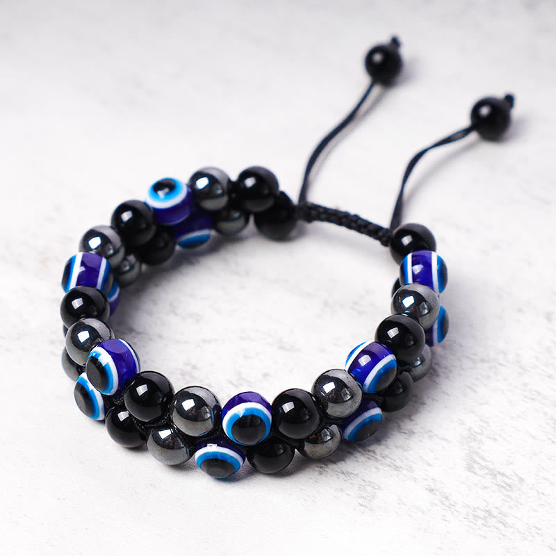 Karma Stone Evil Eye Hematite Tiger Eye Protection Beaded Bracelet