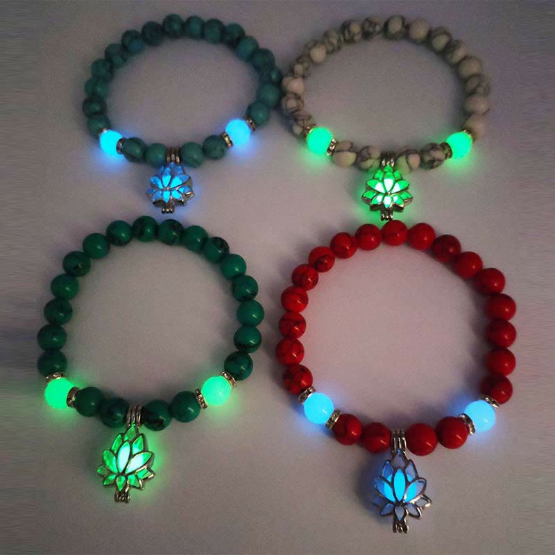 Karma Stone Tibetan Turquoise Glowstone Luminous Bead Lotus Protection Bracelet