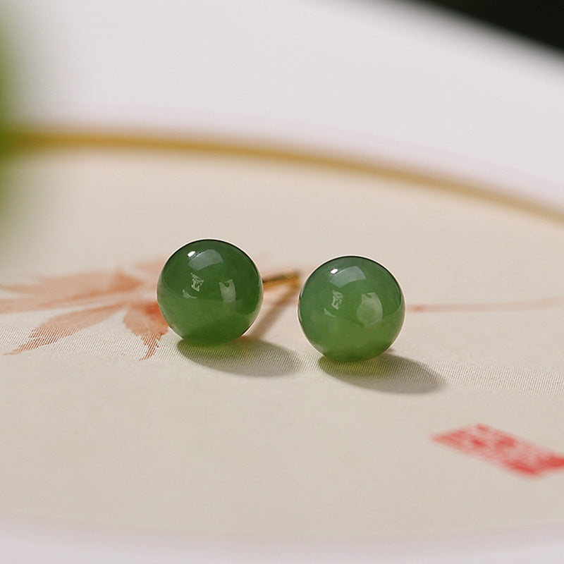 Karma Stone 925 Sterling Silver Round Cyan Jade Healing Calm Stud Earrings