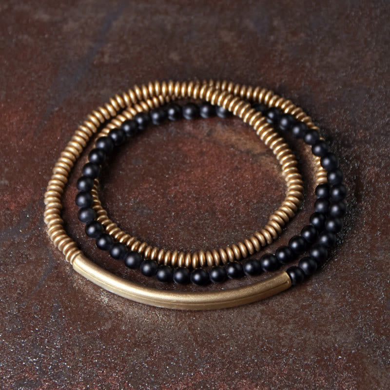 Karma Stone Tibetan Various Agate Stone Copper Protection Triple Wrap Bracelet