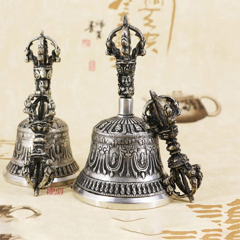 Karma Stone Tibetan Meditation Bell and Vajra Dorje Copper Decoration Set
