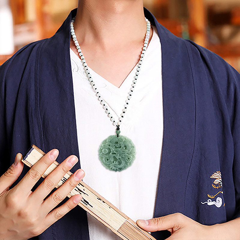 Karma Stone Chinese Zodiac Dragon Jade Fortune Necklace String Pendant