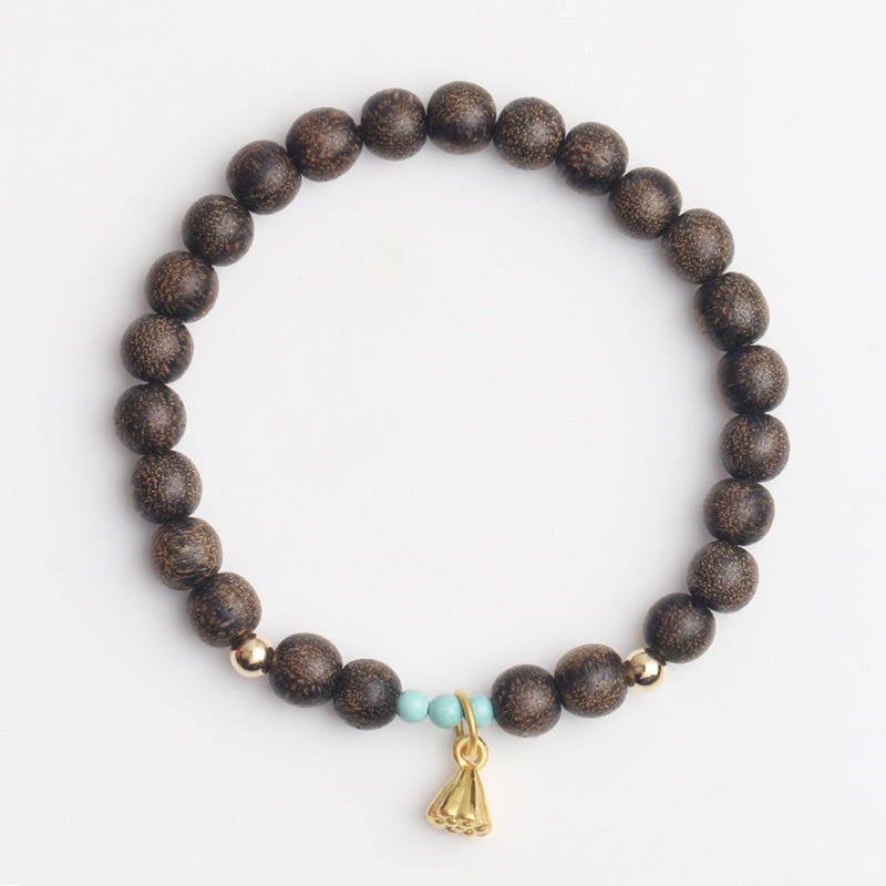 Karma Stone Agarwood Lotus Strength Wooden Bead Bracelet