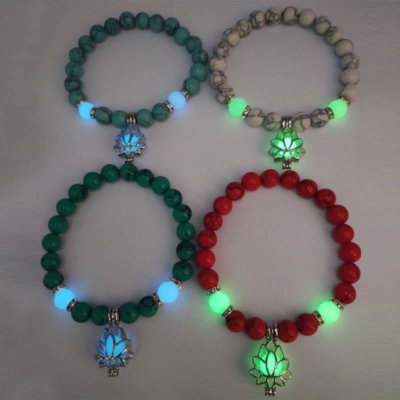 Karma Stone Tibetan Turquoise Glowstone Luminous Bead Lotus Protection Bracelet