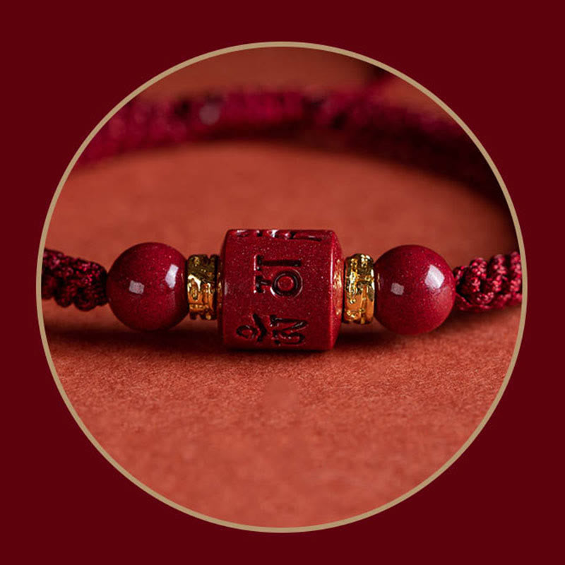 Karma Stone Tibet Cinnabar Om Mani Padme Hum Engraved Blessing Braided Bracelet