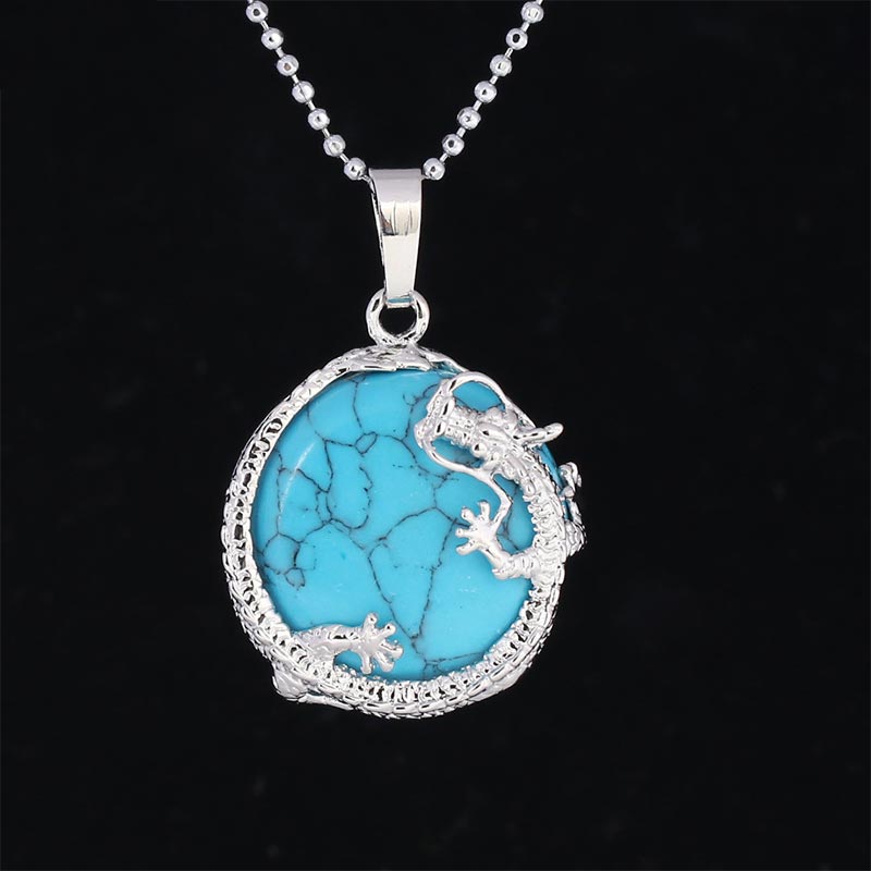 Karma Stone Chinese Dragon Natural Quartz Crystal Healing Energy Necklace Pendant