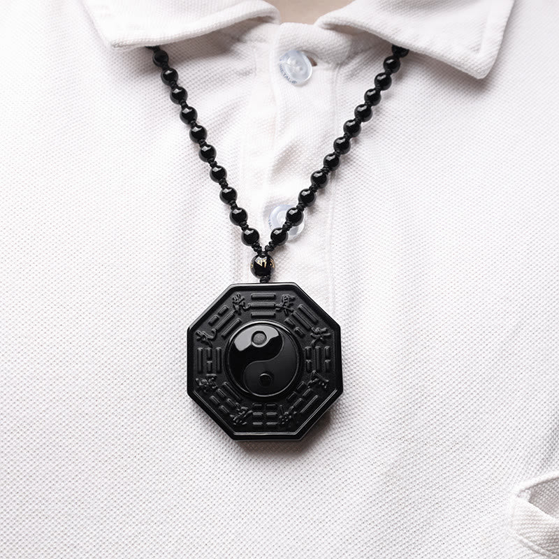 Karma Stone Black Obsidian Stone Yin Yang Pendant Necklace