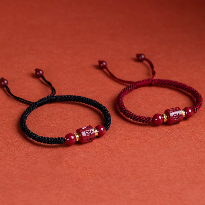 Karma Stone Tibet Cinnabar Om Mani Padme Hum Engraved Blessing Braided Bracelet