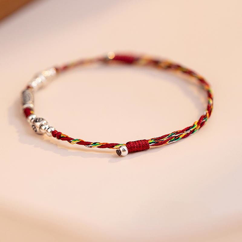 Karma Stone 925 Sterling Silver Luck Koi Fish Braided Colorful String Bracelet Anklet