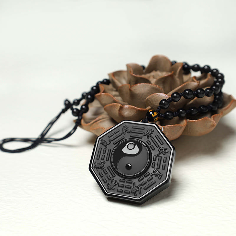 Karma Stone Black Obsidian Stone Yin Yang Pendant Necklace