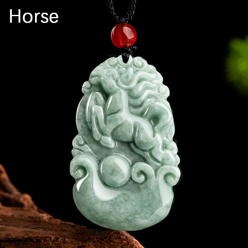 Karma Stone Natural Green Jade 12 Chinese Zodiac Luck Prosperity Necklace Pendant